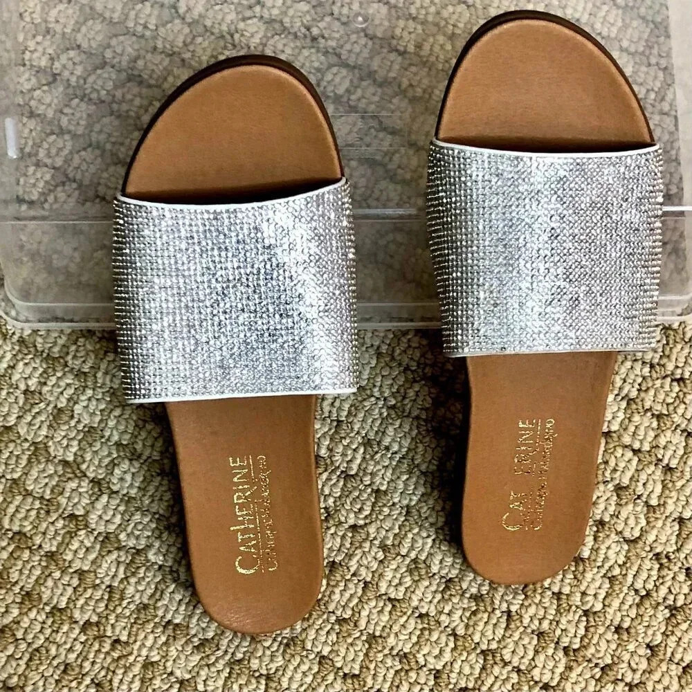 Catherine Malandrino Rhinestone Flat Slide Shoes, NEVER WORN, Size 6